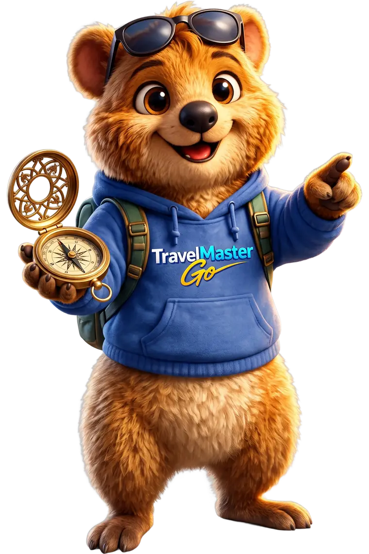 Coco, der Reisebegleiter der App, mit Kompass