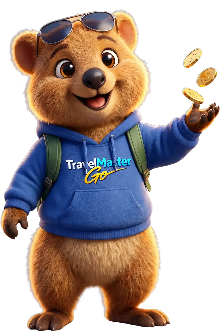Coco, der Reisebegleiter der App, wirft Münzen in die Luft