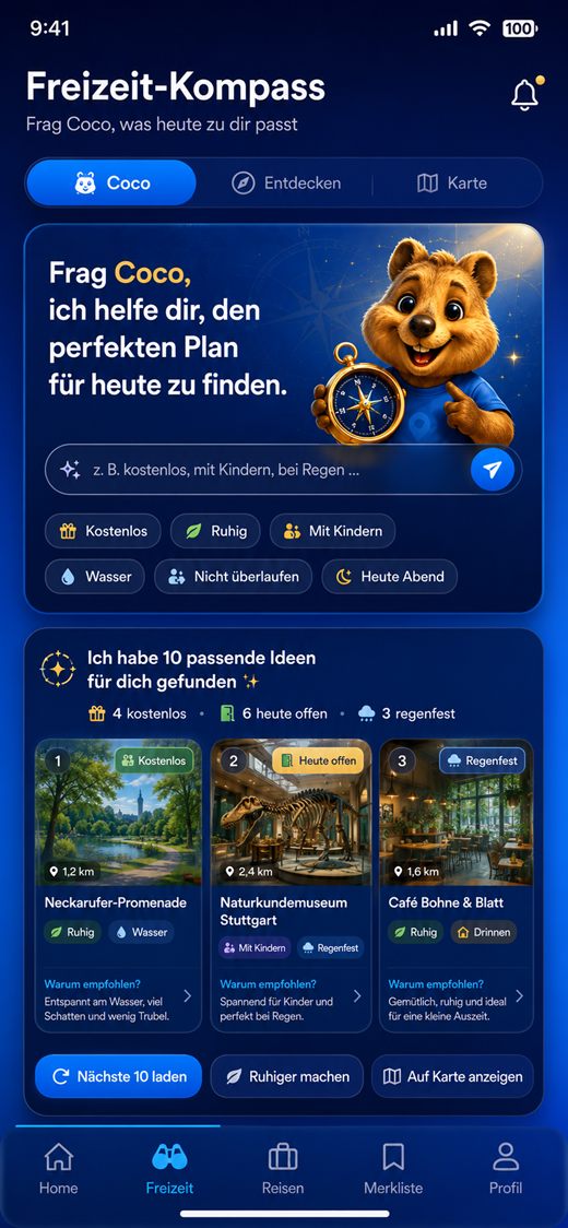 Freizeit-Kompass: Coco findet passende Ideen für heute